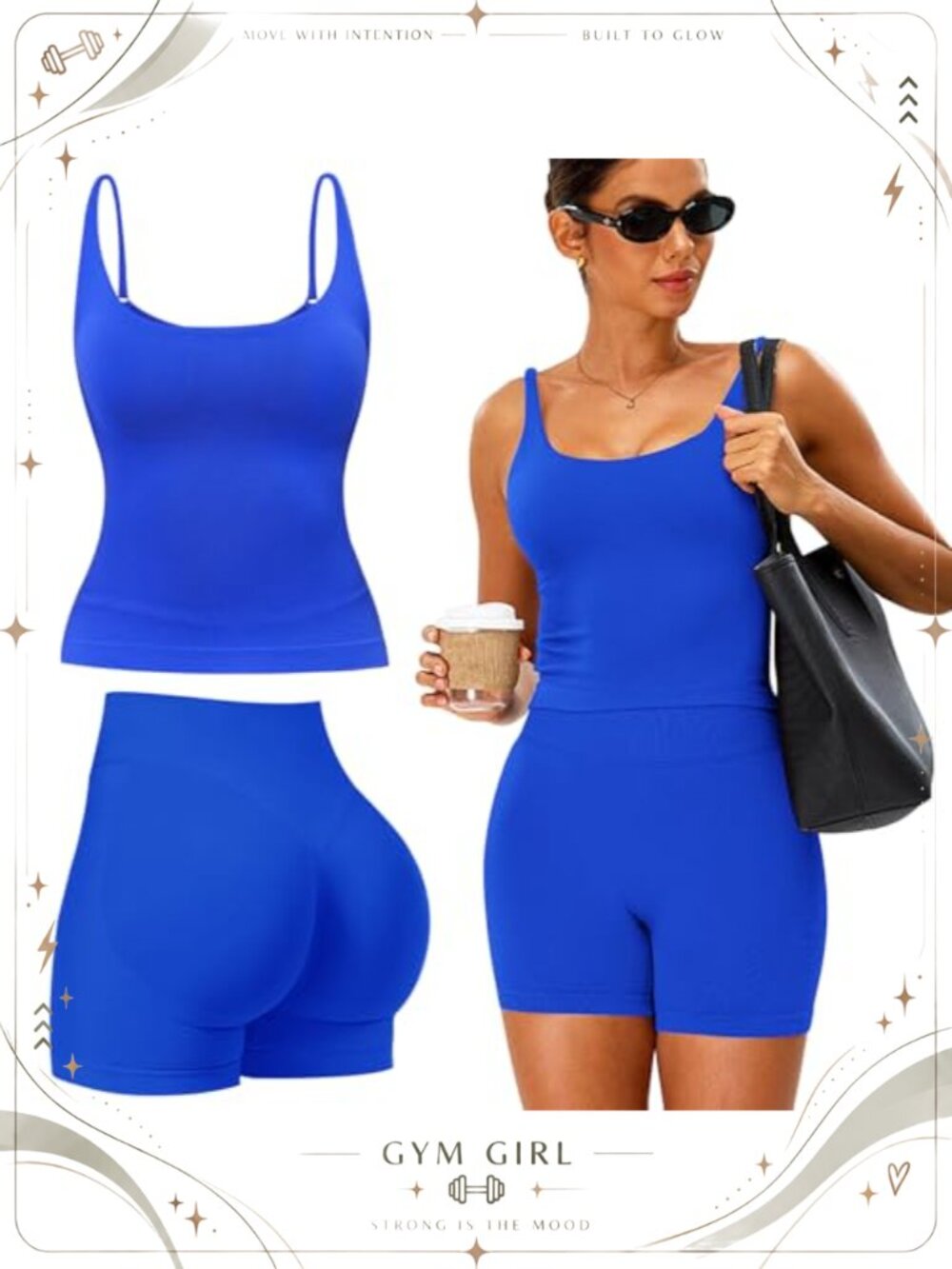 Seamless Workout Set 2 Piece Tank Top & Scrunch Shorts Gym Yoga